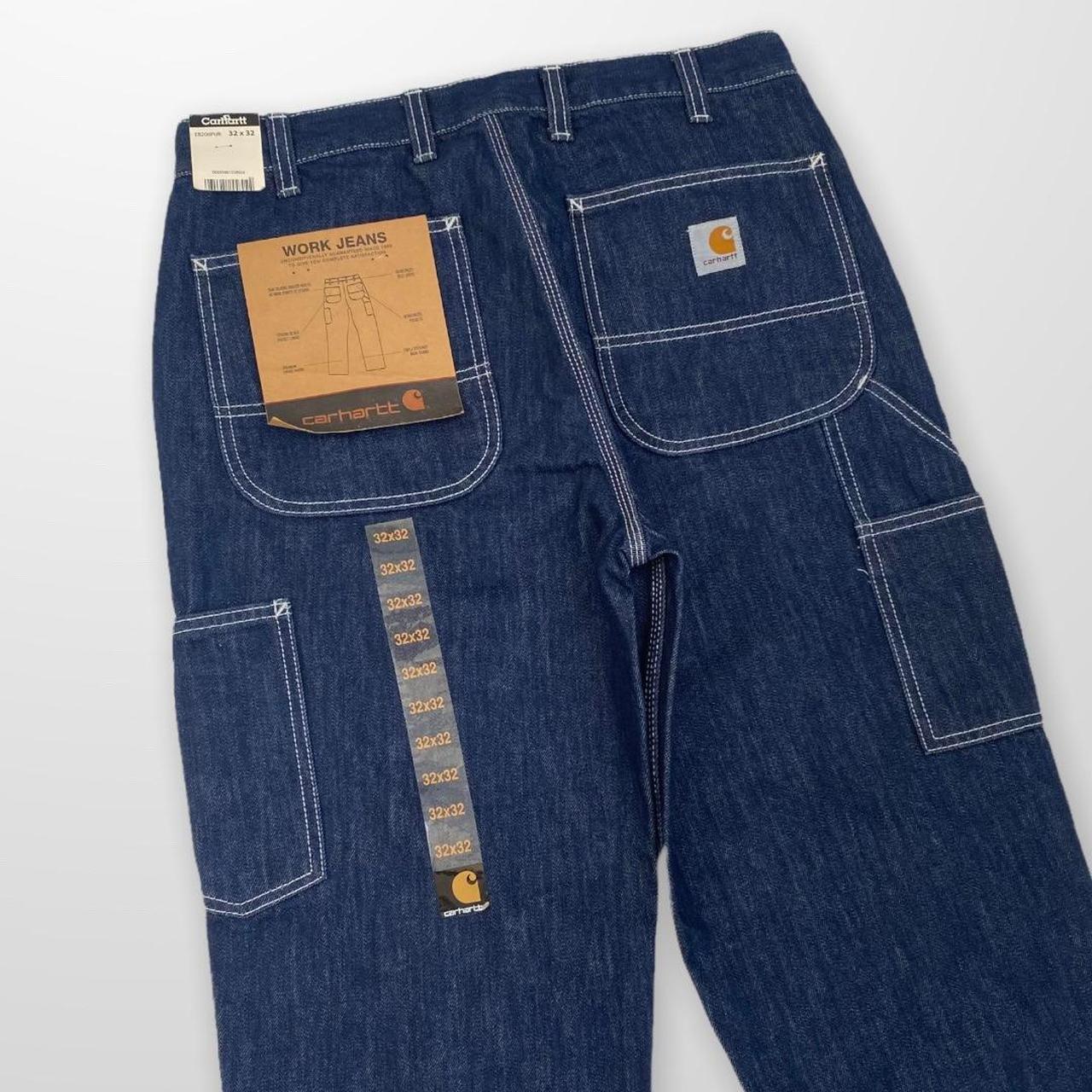 Carhartt Single Knee Carpenter Pants / Jeans In Denim Blue W/ White Stitching