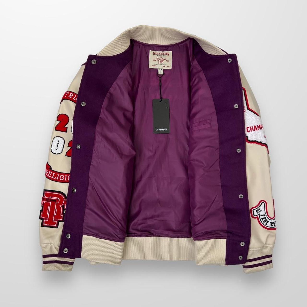 True Religion Varsity Jacket In Purple & Cream