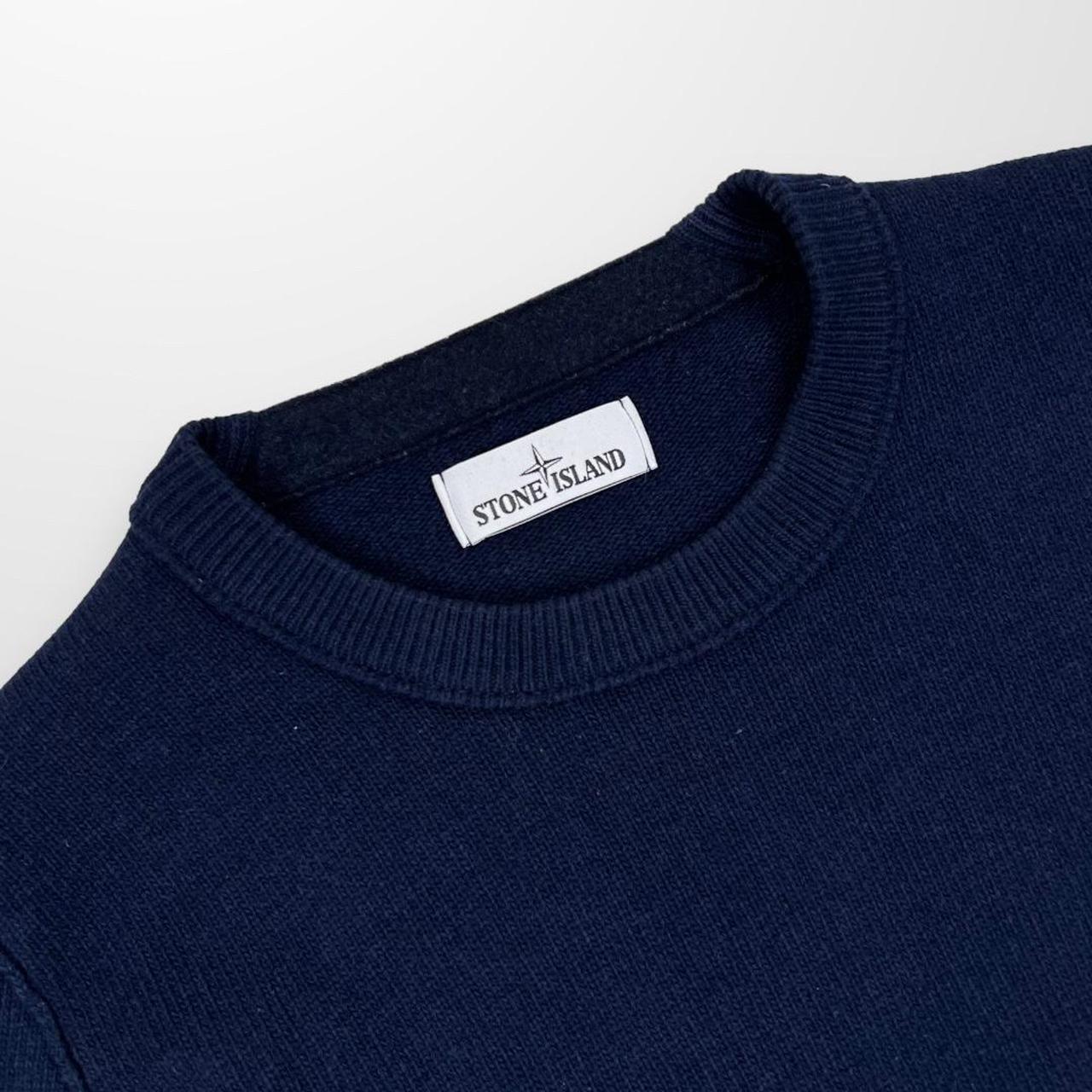 Stone Island Crewneck Lambswool Knit Sweater In Navy
