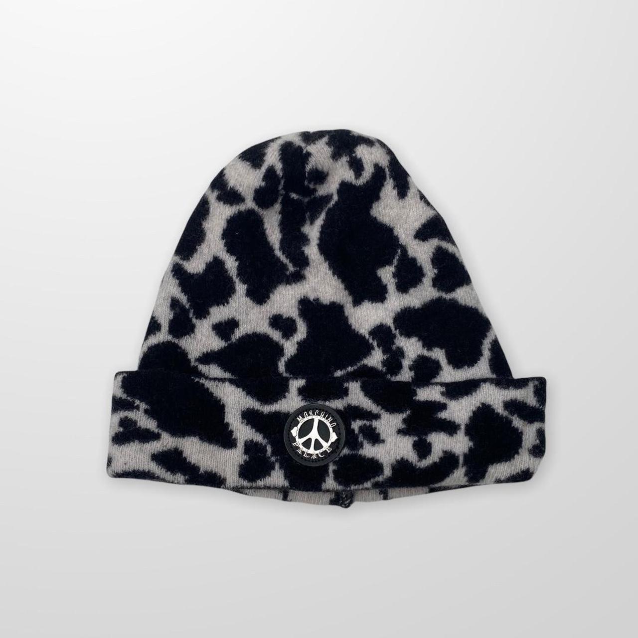 Palace Moschino Beanie In Black & White Cow Print