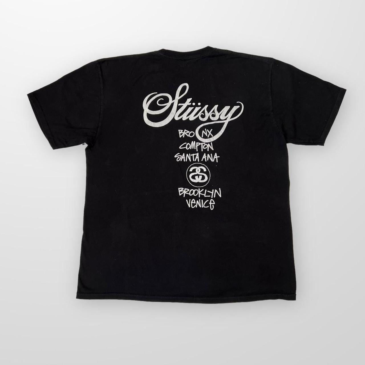 Stussy Crewneck T-Shirt In Black W/ White Print