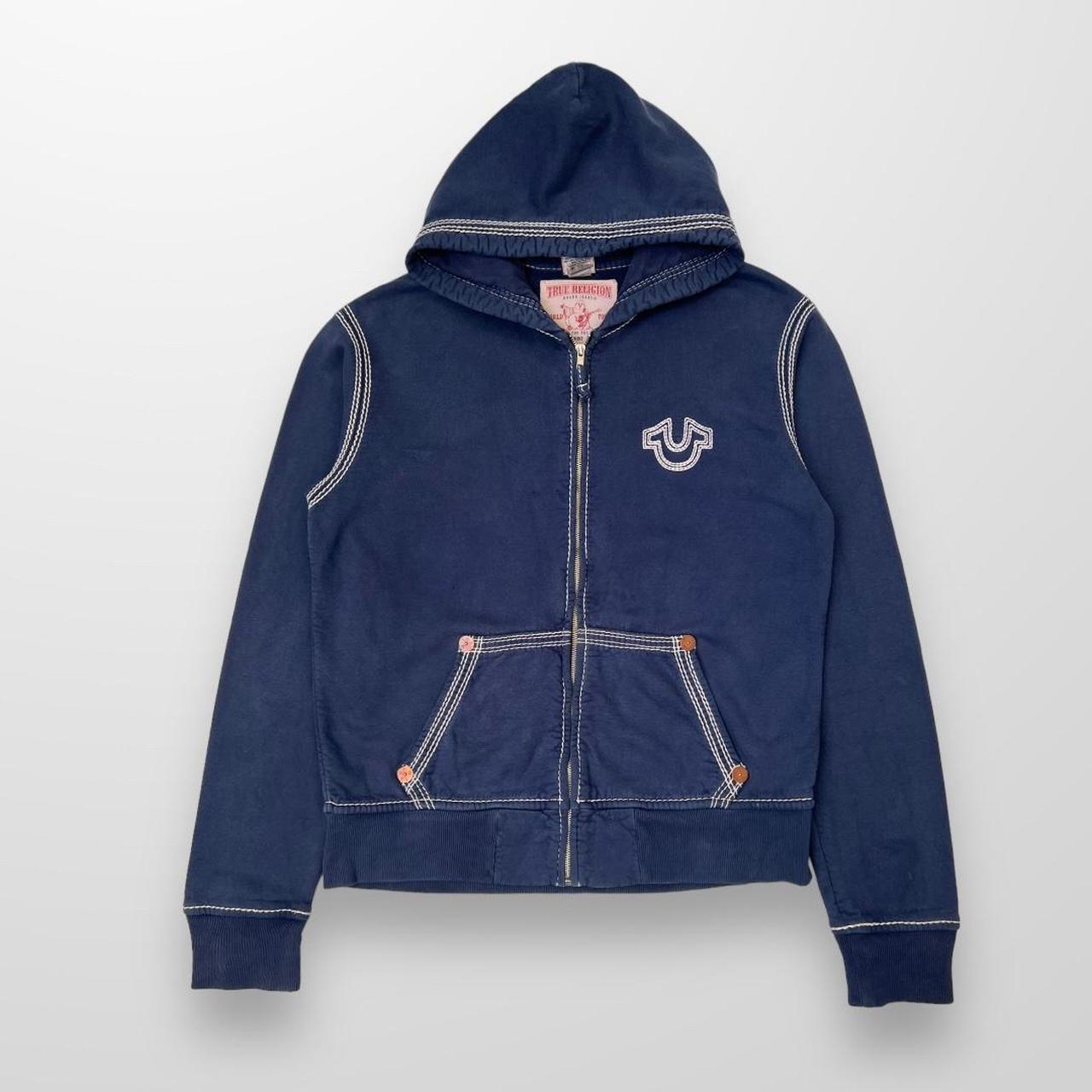 True Religion Big Stitch Hoodie In Navy Blue