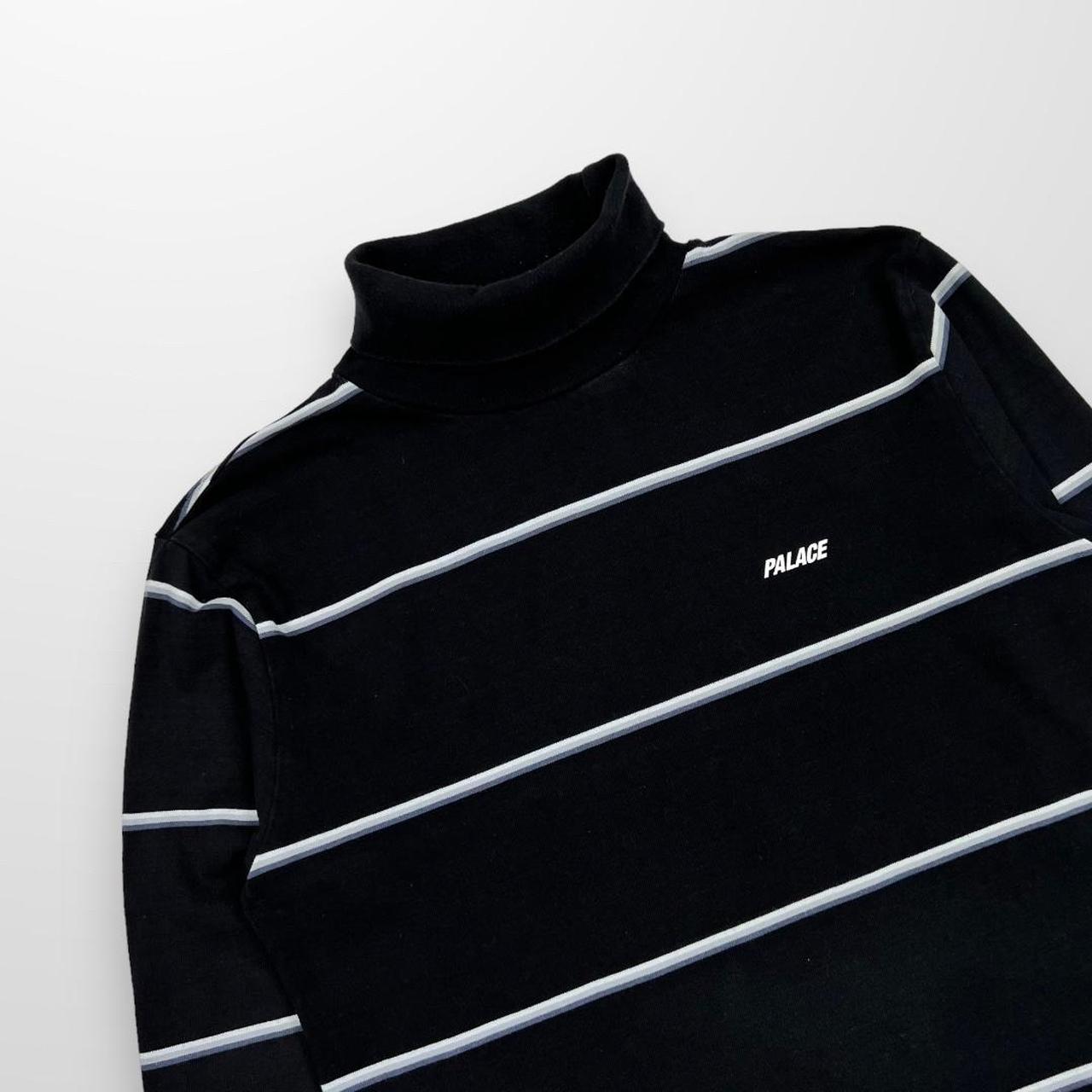 Palace Striped Turtle Neck Sweatshirt In Black & Grey