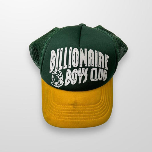 Billionaire Boys Club Arch Logo Trucker Cap In Green & Yellow