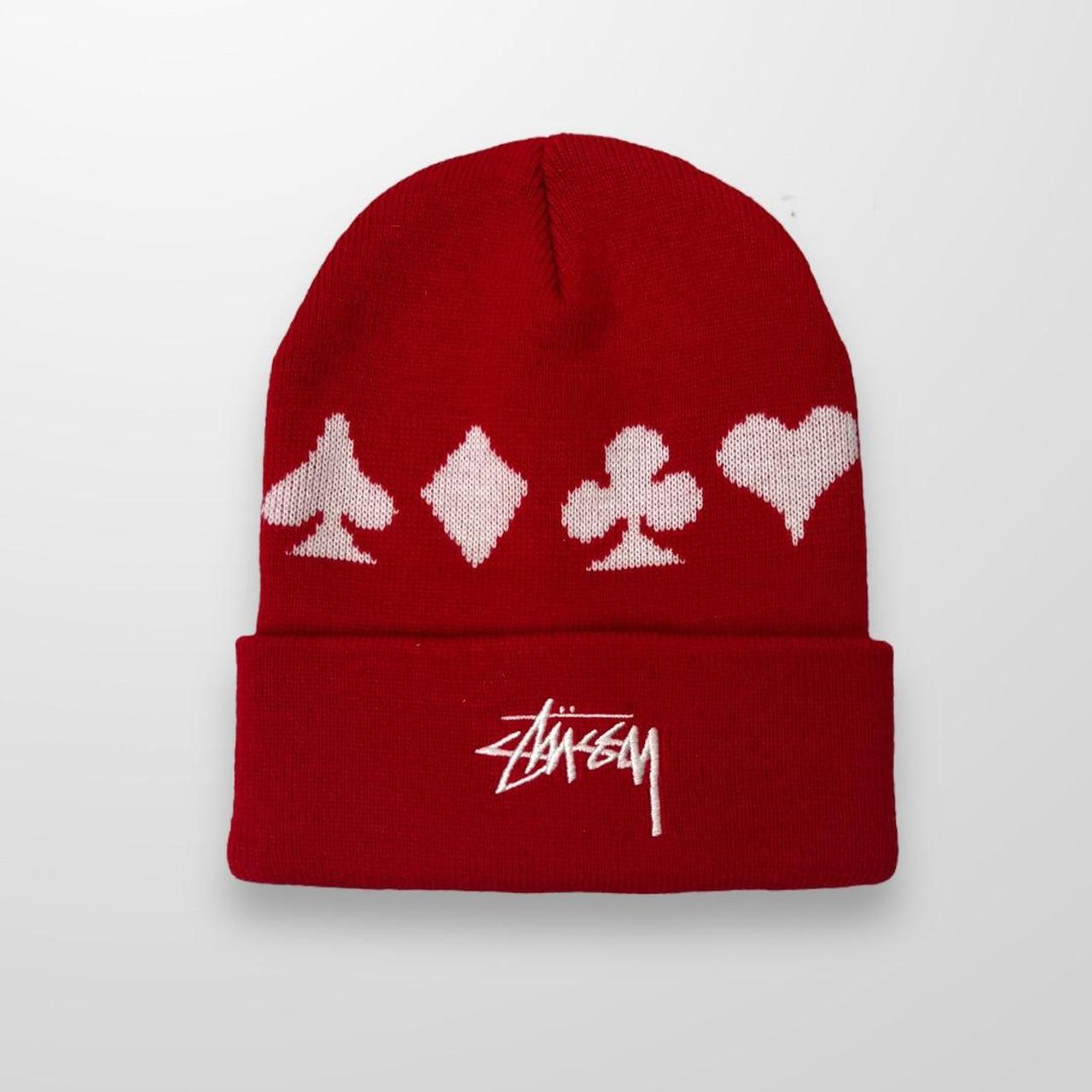 Stussy Luxury Logo Spade Beanie In Red & White