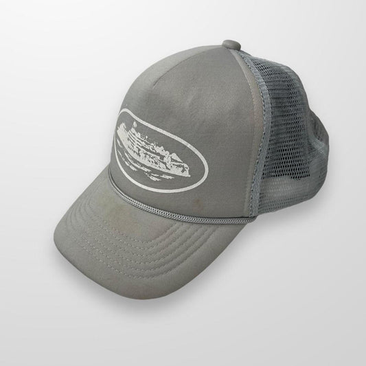 Corteiz Alcatraz Premium Puff Print Trucker Cap In Grey