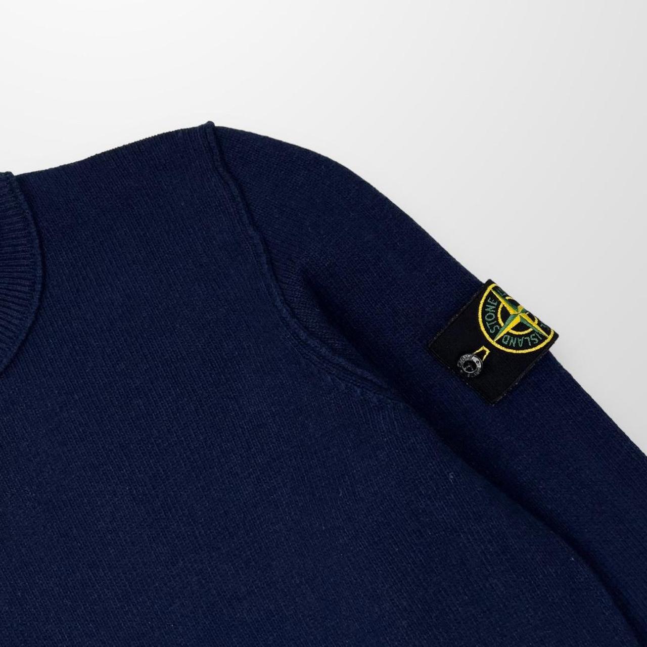 Stone Island Crewneck Lambswool Knit Sweater In Navy