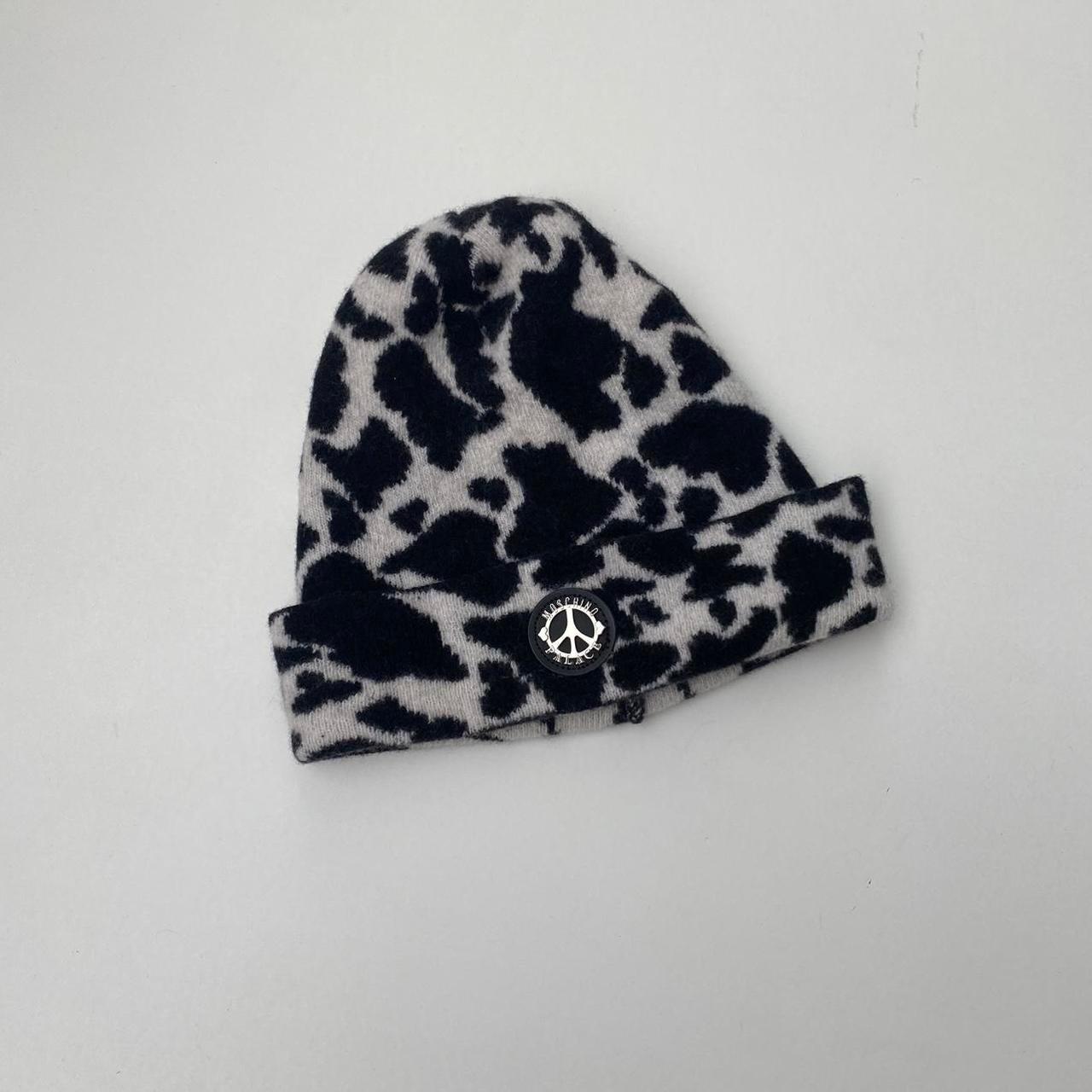 Palace Moschino Beanie In Black & White Cow Print