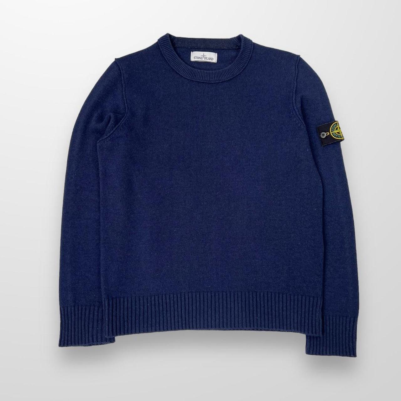 Stone Island Crewneck Lambswool Knit Sweater In Navy