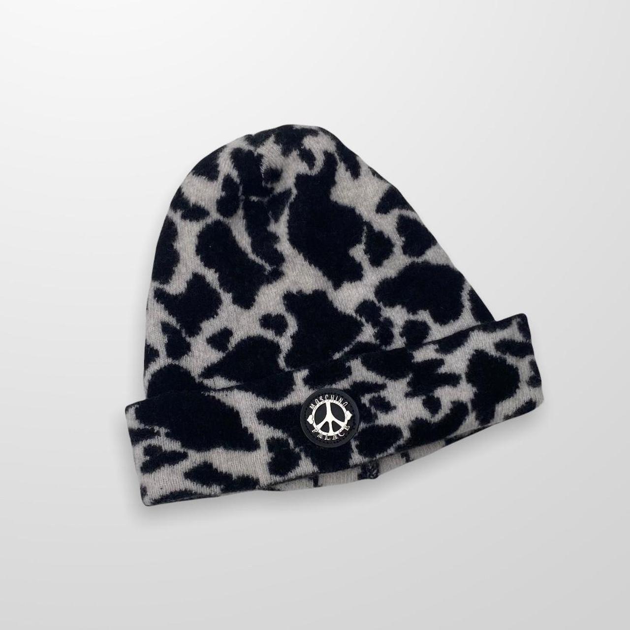 Palace Moschino Beanie In Black & White Cow Print