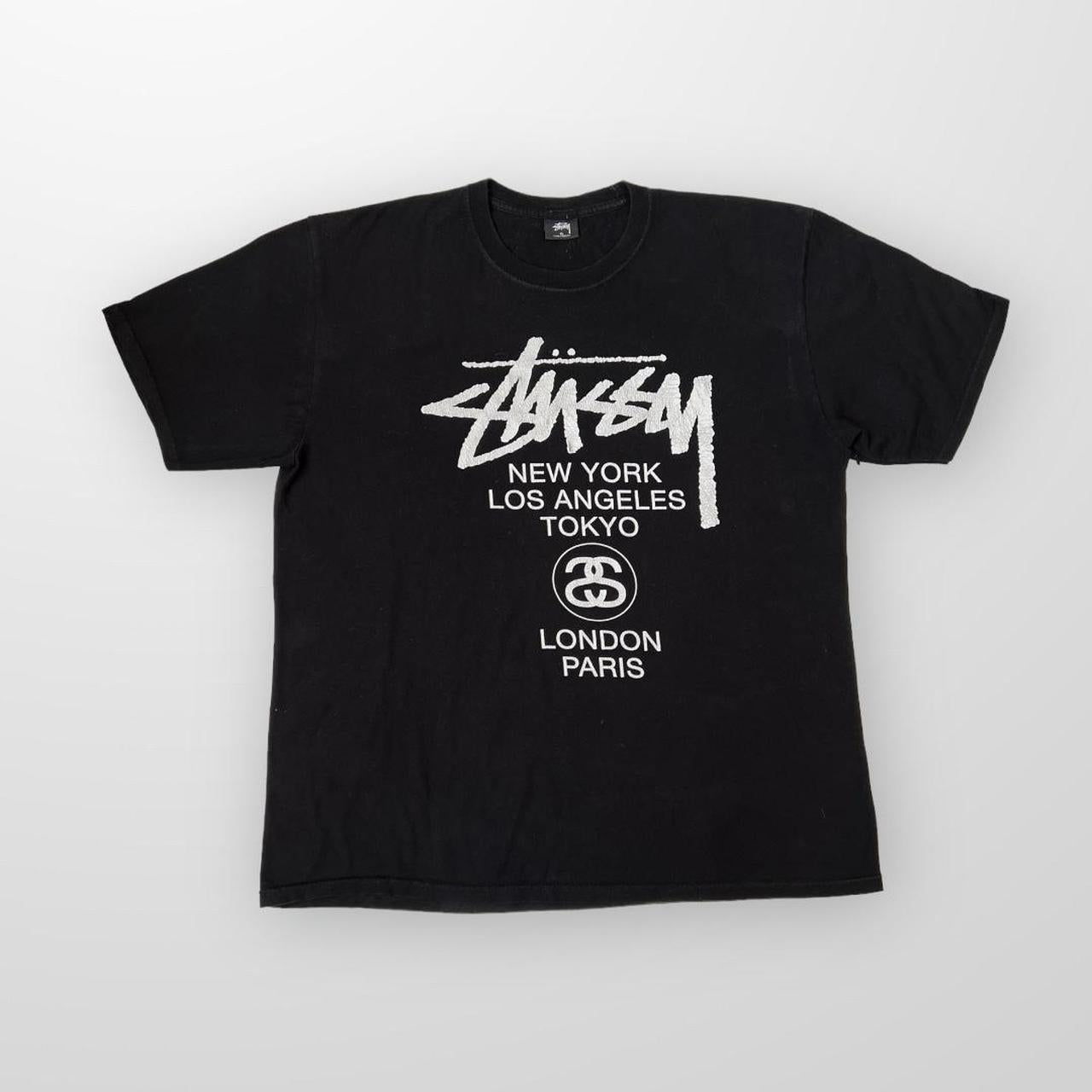 Stussy Crewneck T-Shirt In Black W/ White Print