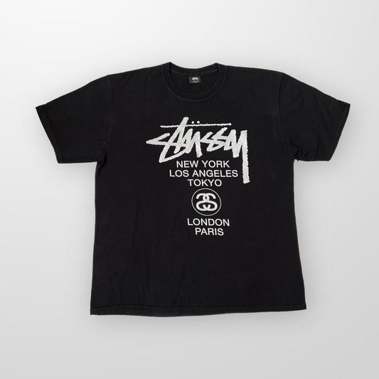 Stussy Crewneck T-Shirt In Black W/ White Print