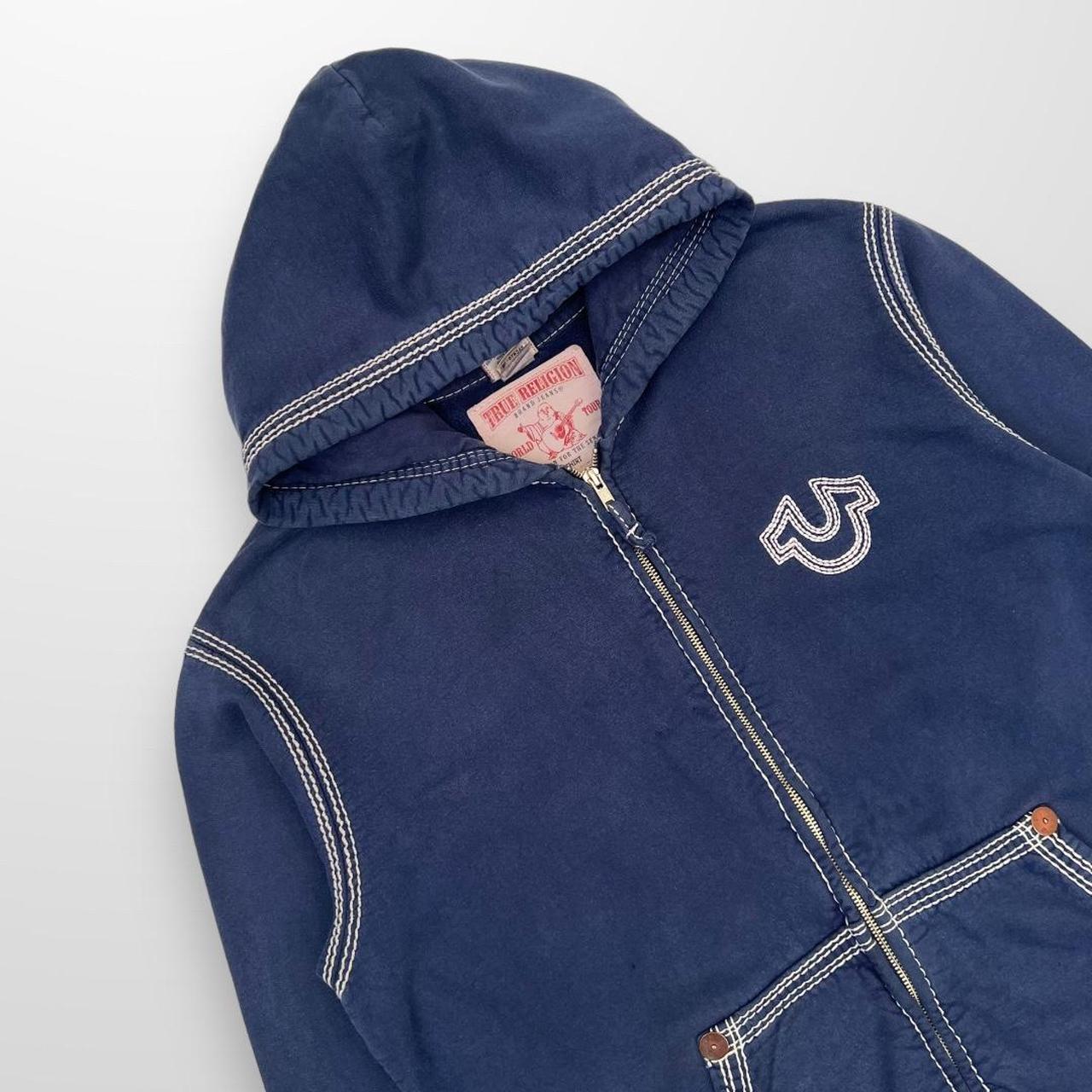 True Religion Big Stitch Hoodie In Navy Blue