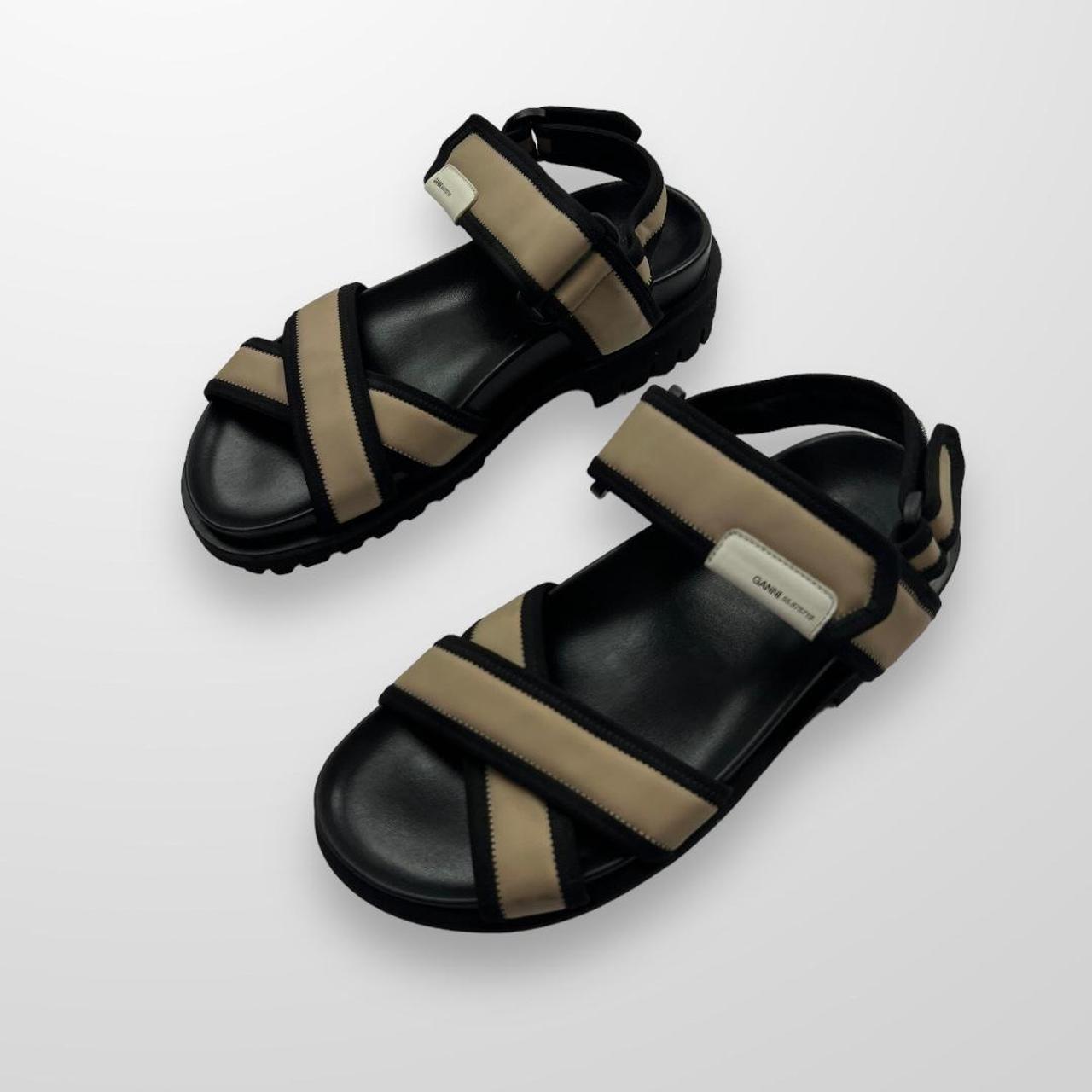 Ganni Neoprene Strap Sandals In Black & Cream