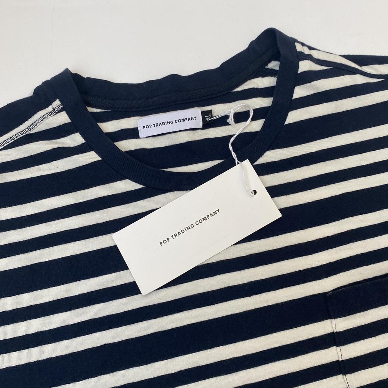 Pop Trading Company Striped Premium Pocket T-Shirt In Navy & White