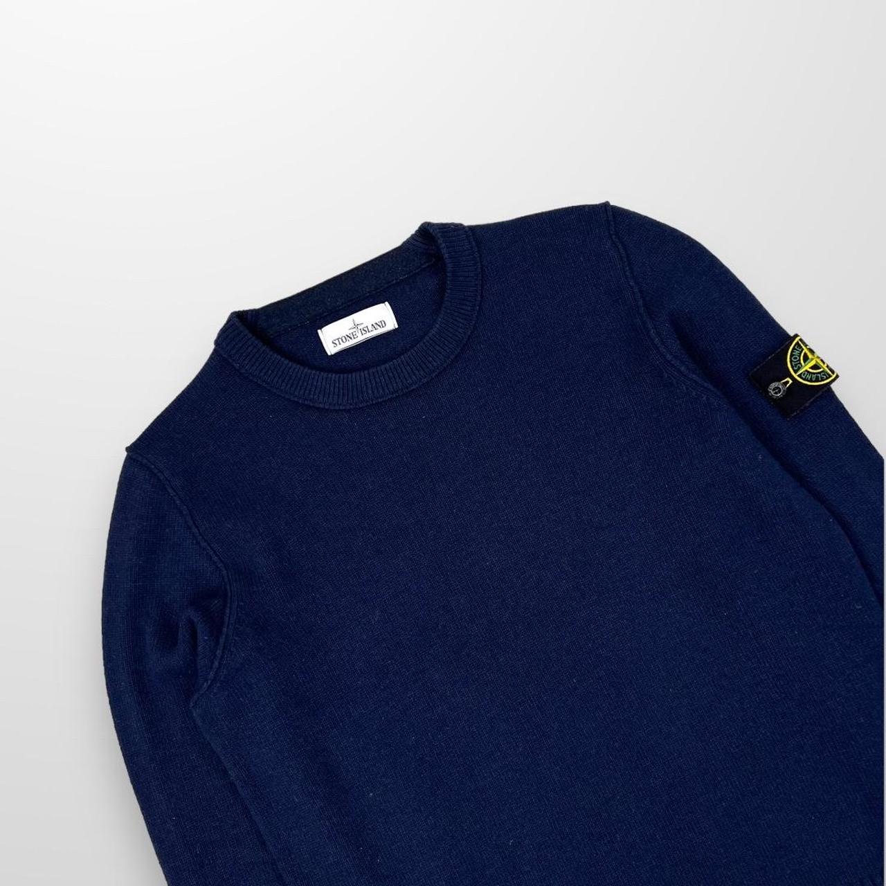 Stone Island Crewneck Lambswool Knit Sweater In Navy