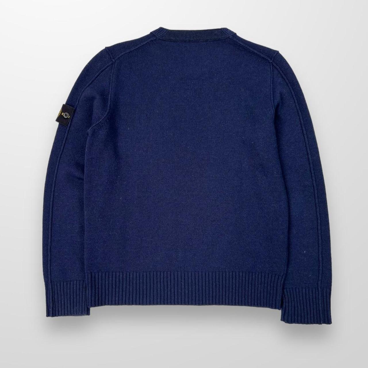 Stone Island Crewneck Lambswool Knit Sweater In Navy