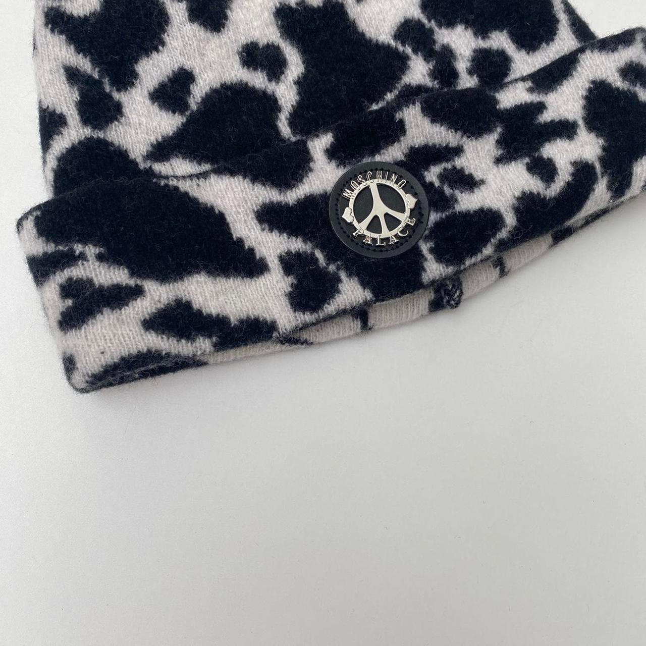 Palace Moschino Beanie In Black & White Cow Print