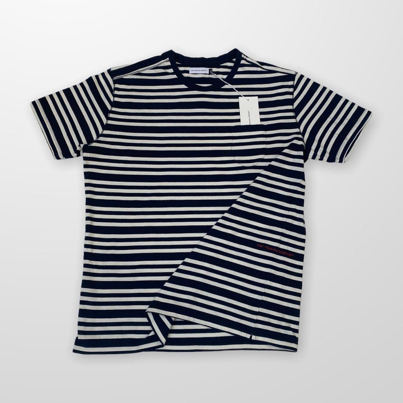 Pop Trading Company Striped Premium Pocket T-Shirt In Navy & White